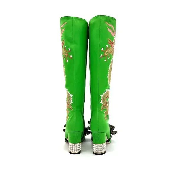 NEW Gucci Candy Dragon Embroidered Bow Crystal Embellished Knee High Boots 37.5 - Picture 5 of 10